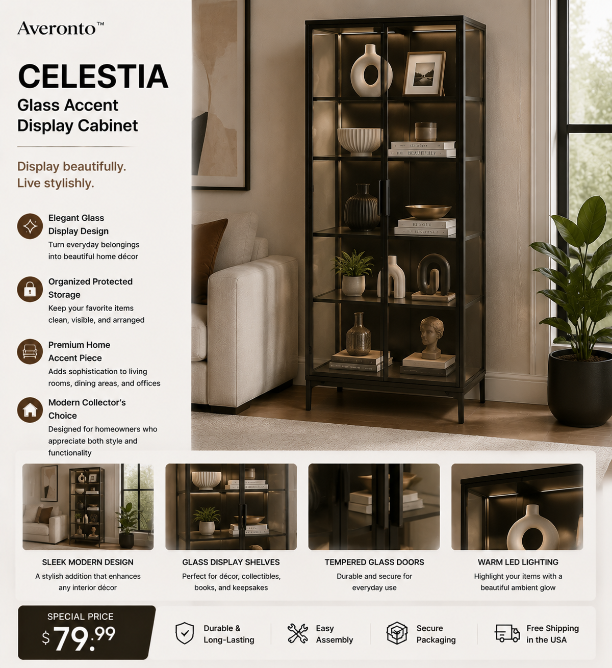 Averonto™ Celestia Glass Accent Display Cabinet