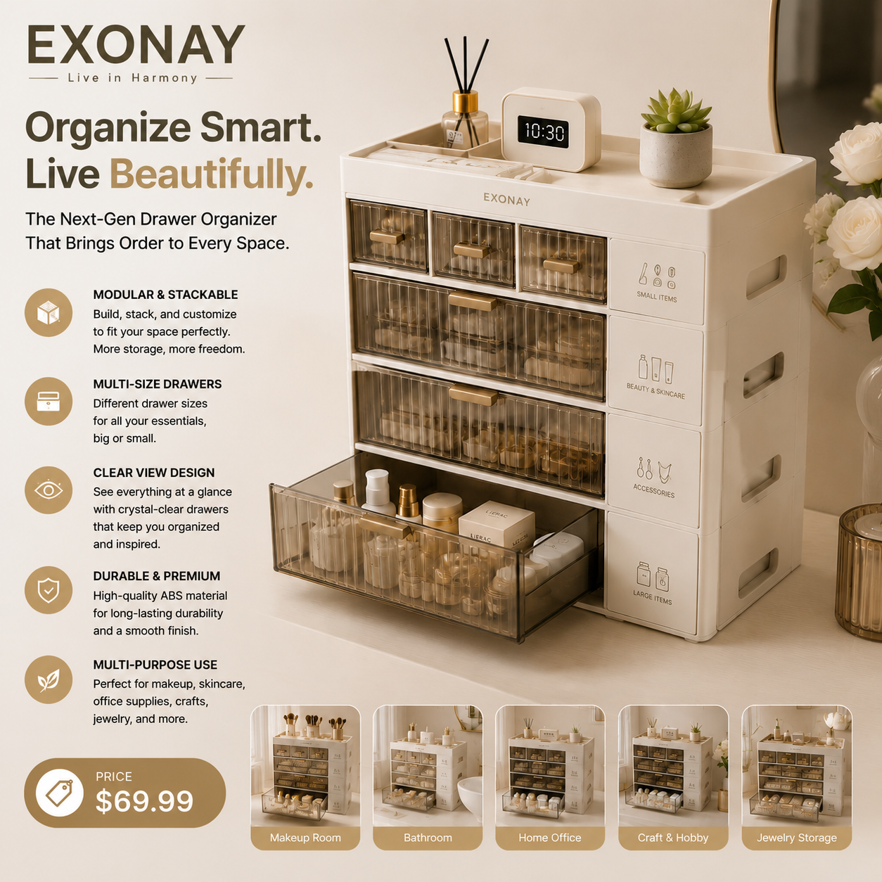 EXONAY® ClearStack Drawer Organizer