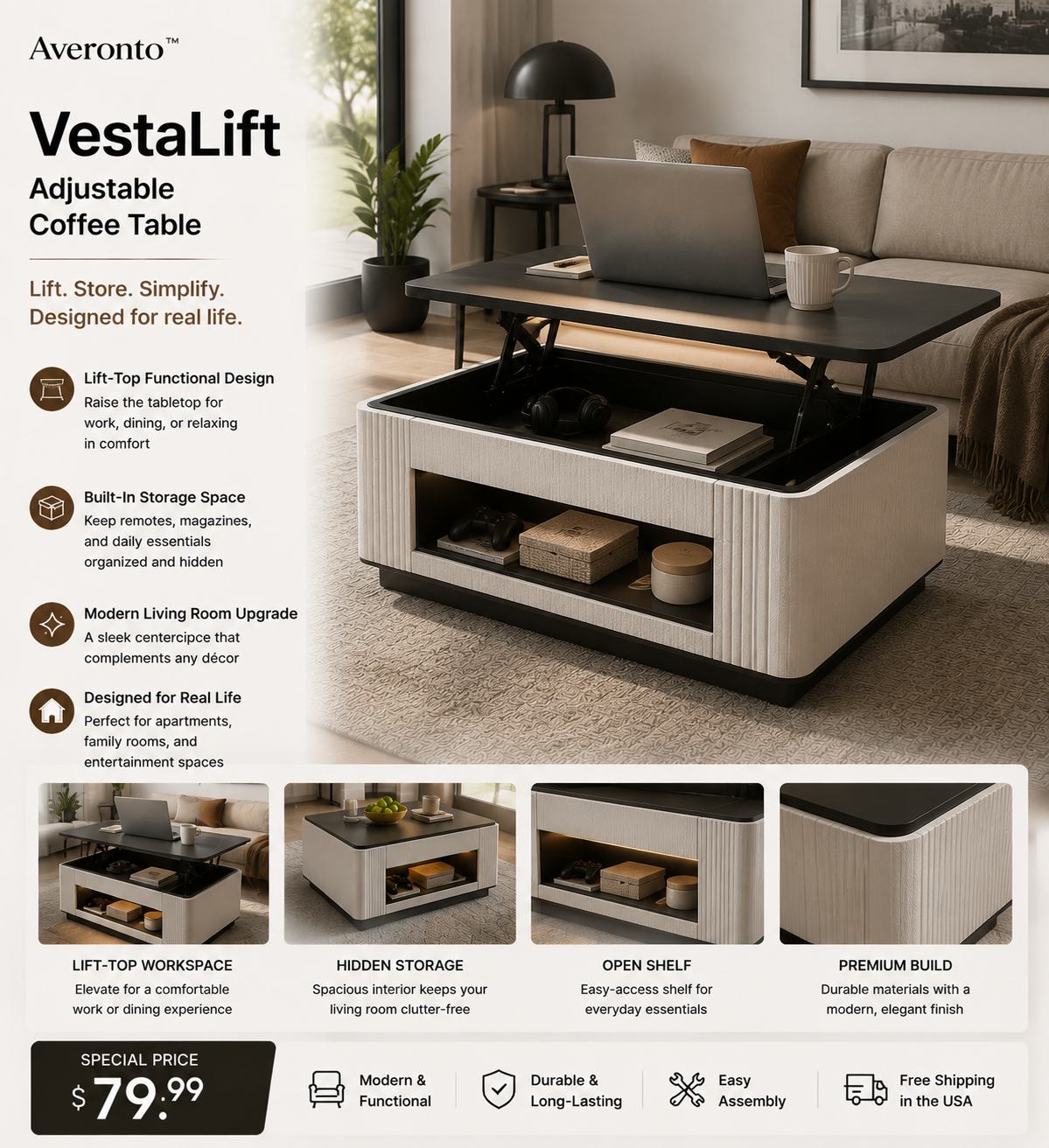 Averonto™ VestaLift Adjustable Coffee Table