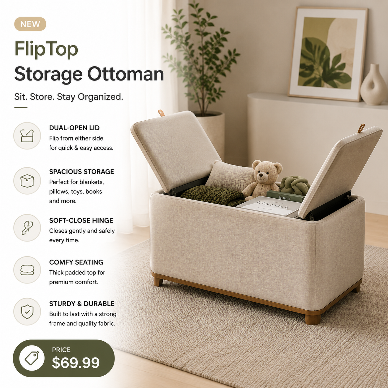 EXONAY® FlipTop Storage Ottoman