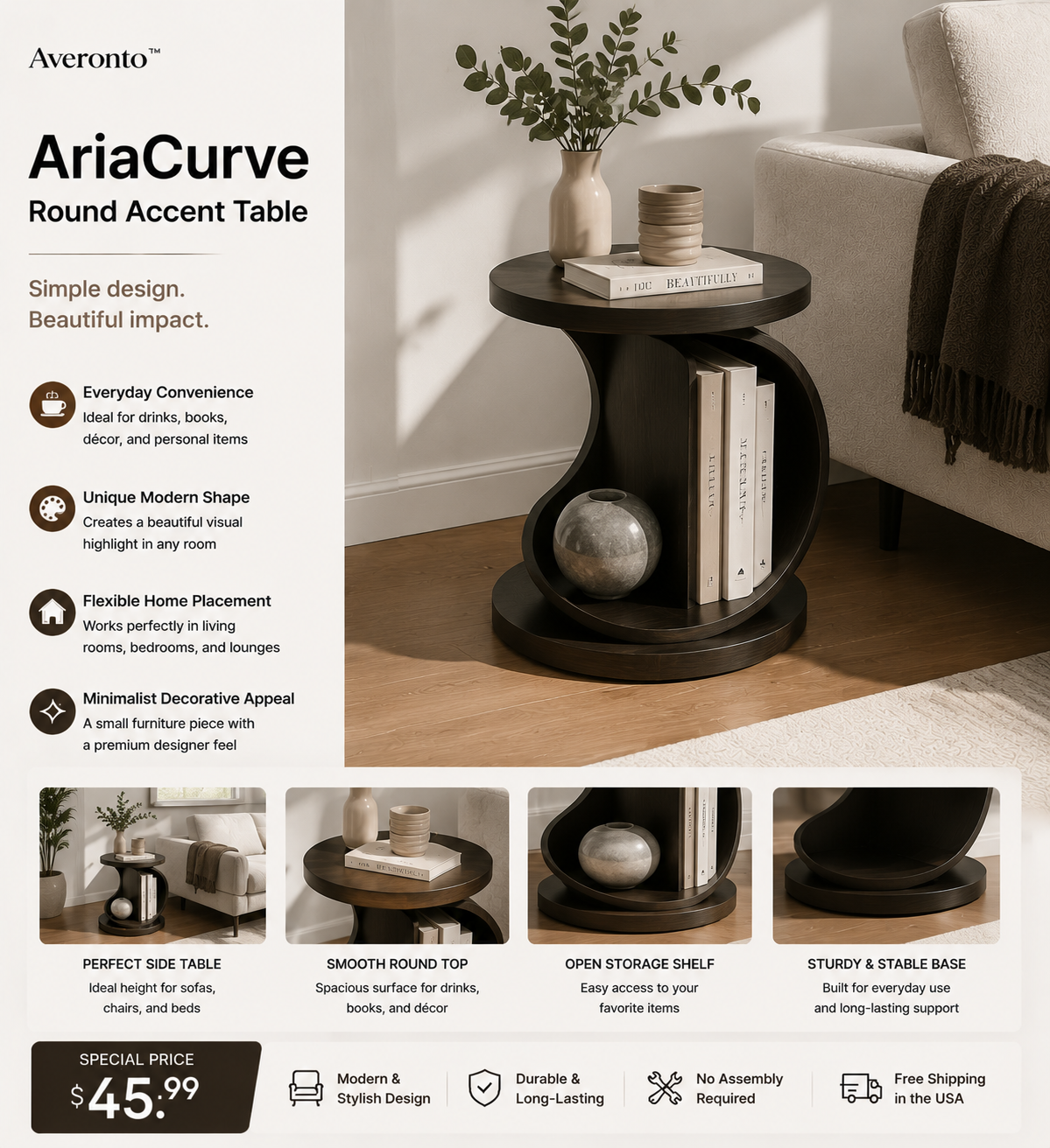 Averonto™ AriaCurve Round Accent Table