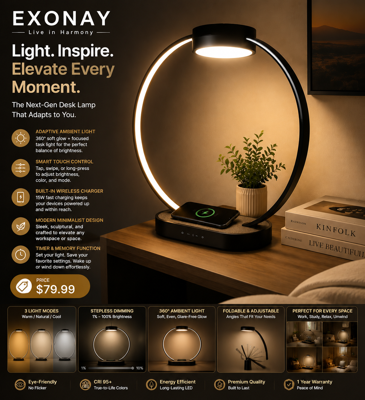 EXONAY® AuraLoop Smart Desk Lamp