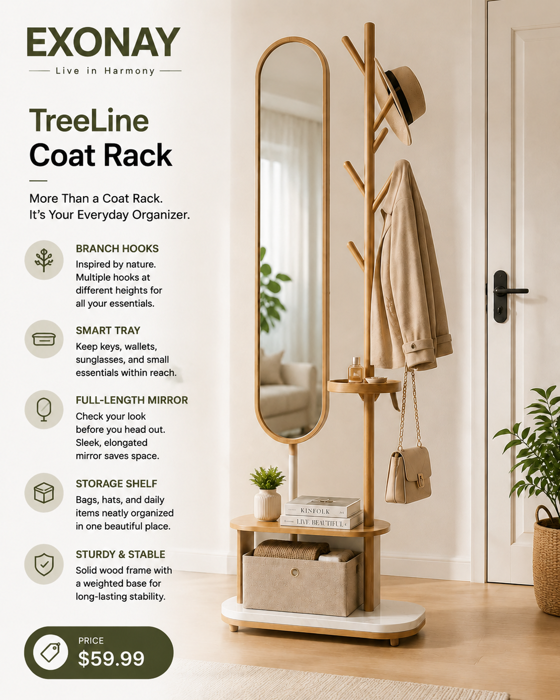 EXONAY® TreeLine Coat Rack