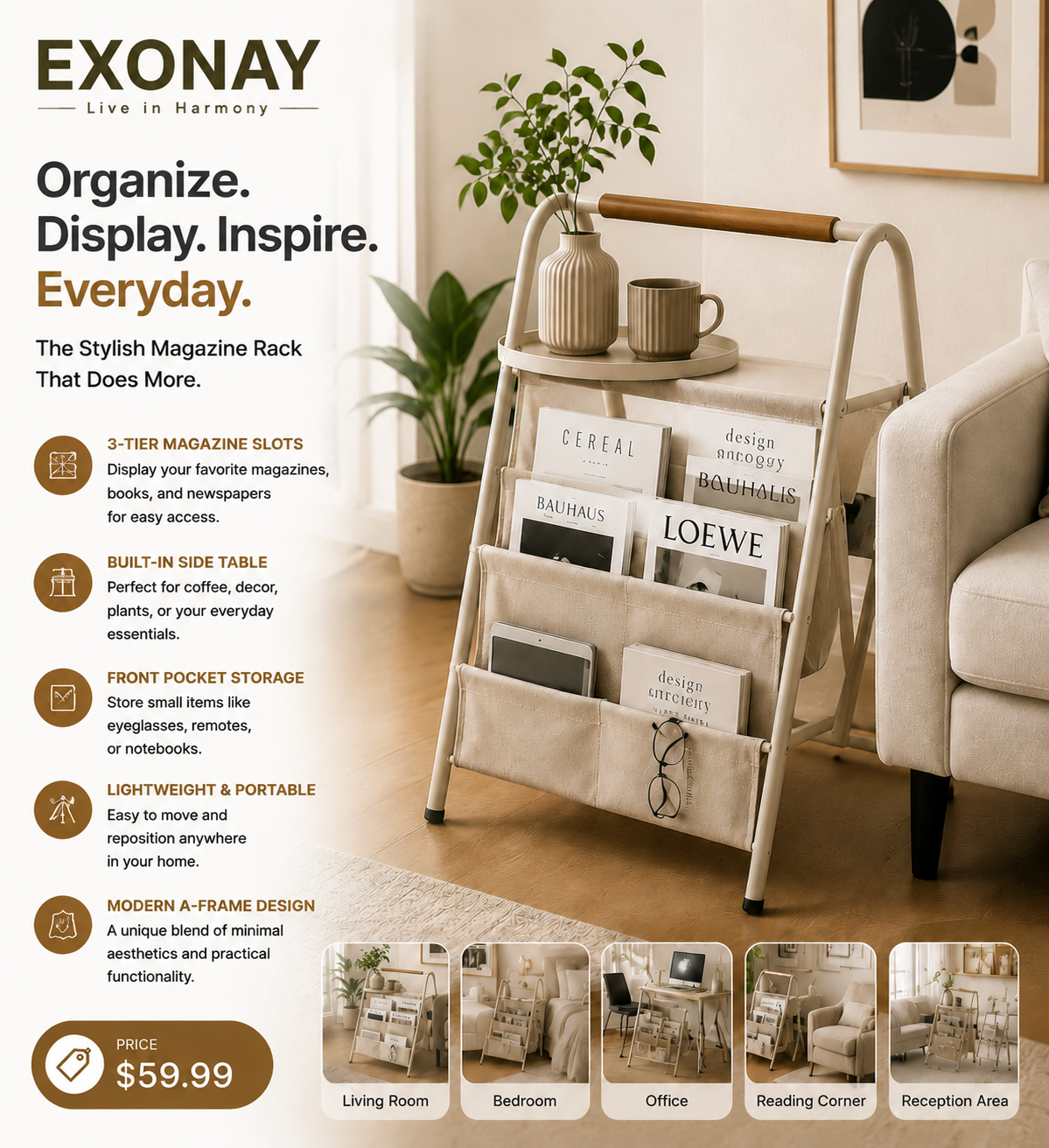 EXONAY® CozyFold Magazine Rack